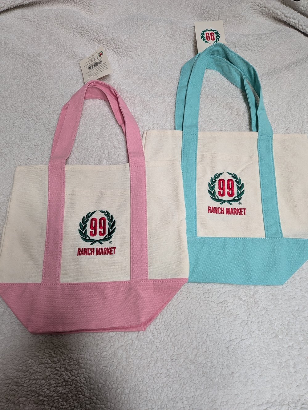 99 Ranch Mini Canvas Tote Bags Set Of 2 Blue &Pink BNWT